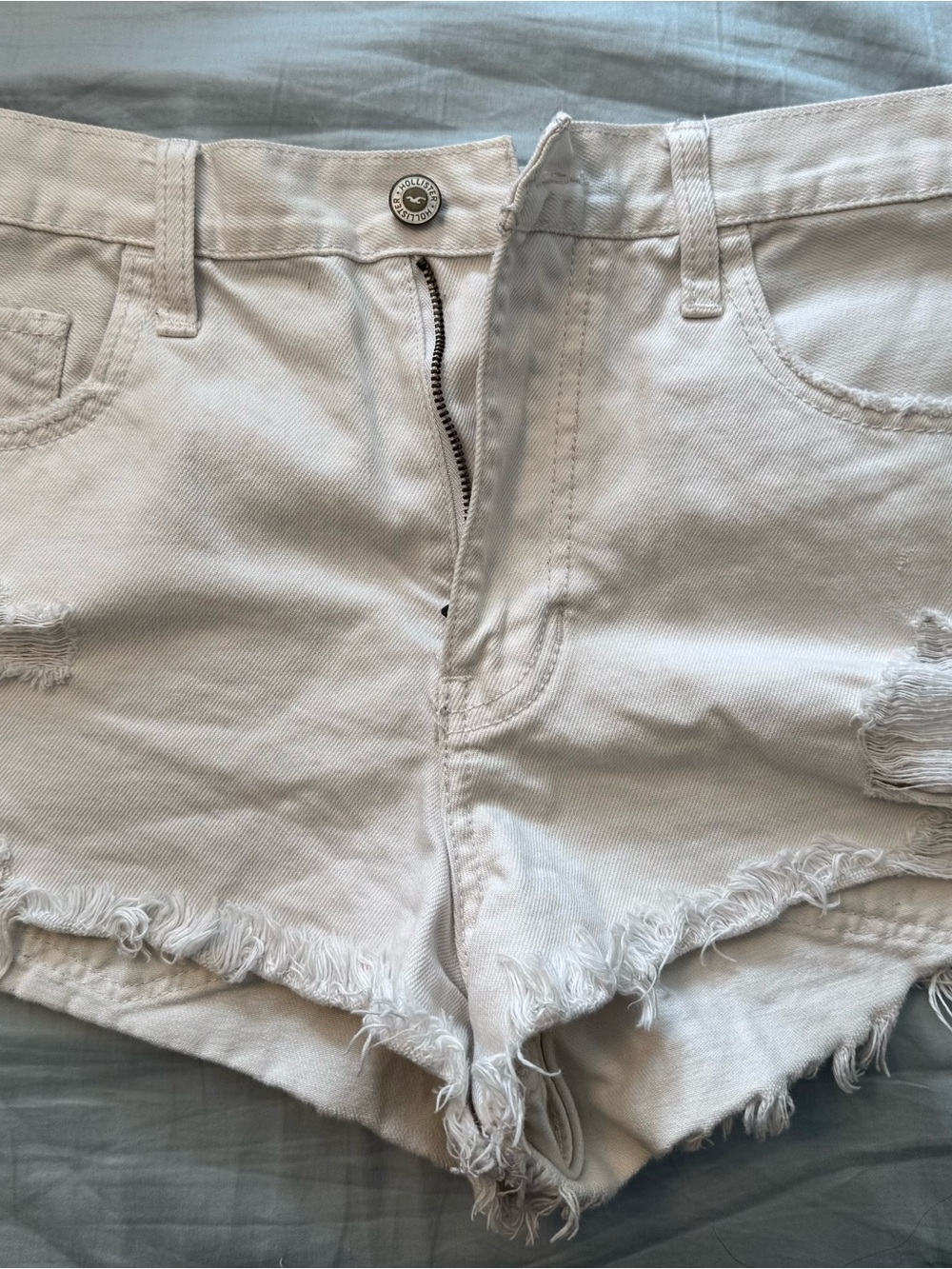 Hollister White Frayed Denim Cutoff Shorts